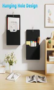 2 Pack Magnetic File Holder - Paper Holder, Pocket Organizer,Hanging Wall File Organizer Office Supplies Storage, Magazine Mail Organizer Case For Notebooks,Planners,Letter (Black) - MàuD - Xem 4