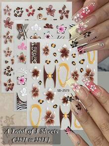 3/6 Sheets Leopard Print Hibiscus Flower Nail Art Stickers, Tropical Floral Animal Print Nail Decals, Self-Adhesive Exotic Summer Hawaiian Nail Stickers For Beach Vacation Party DIY Manicure Decoration