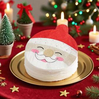 20pcs/40pcs Christmas Party Disposable Napkins, 20pcs/Pack Santa Claus Pattern Round Napkins Suitable For Christmas Party Decoration, Restaurant Kitchen Supplies, Christmas, Hotel, Restaurant Decoration Paper