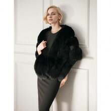 Women's Luxury Party Faux Fox Fur Long Shawl Cloak Cape For Winter Faux Fur Collar Scarf - A-đen - Xem 6