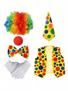 New Joker Mr. Joker Costume Party Series Single Party Funny Clown Costume Accessories, Rainbow Wig, Polka Dot Magic Hat, Bow Tie, Fun Dress Up Makeup Props, Whimsical Funny Outfit