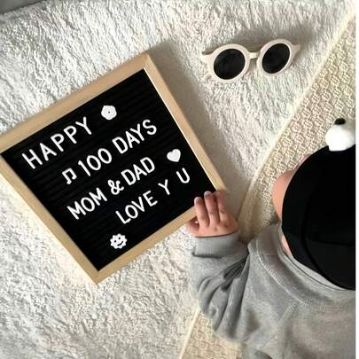 Bộ bảng tin trang trí DIY, dễ thương và ấm áp theo phong cách INS cho phòng trẻ em/phòng trẻ em, quà tặng sinh nhật tuyệt vời nhất, bảng đánh vần chữ cái bằng gỗ và nỉ, đạo cụ chụp ảnh em bé 100 ngày, bao gồm bảng tin chữ cái + ký tự 8 inch và chân đế