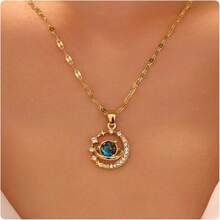 1 PC Gold Necklace For Women, Celestial Moon And Star Gemstone Pendant Necklace - Elegant Night Sky Jewelry For Women - 金色 - 查看 7