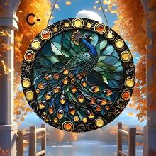2D plat, série de paons en verre teinté coloré Pendentif rond en acrylique avec cordon de suspension - Décoration d'art contemporain de fenêtre d'avion 2D, convient pour la maison, le jardin, le porche, le mur, le bureau - Pas besoin d'électricité, couleurs vibrantes, acrylique durable, décoration suspendue