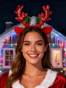 1pc Reindeer Antler Headband, Red Christmas Party Hair Accessory ,Hair Band ,Diadema ,Hair Hoop - Multicolor - View 1