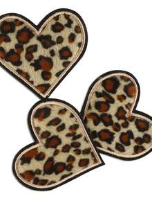 3pcs Leopard Print Heart Embroidered Patches, Fashion Versatile Polyester Ironing/Sewing On Appliques Suitable For DIY Crafts On Clothing, Bags, Shoes, Curtains, Hats, Home Decor - Multicolor - View 2