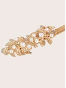 1pc Women's Gold Spring Pearl Flower Buckle Decor Dress, Waist Cincher, Fashion Versatile Solid Metal Waist Belt, Suitable For Everyday Wear