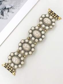 1pc Bohemian Style Vintage Fashion Oval Turquoise Elastic Bead Watch Band Compatible With Apple Watch Band 38mm 40mm 41mm 42mm 44mm 45mm 49mm (S10 42)Mm (S10 46)Mm For Women, Handmade Watch Band Compatible With Iwatch Series Ultra/SE/S10/S9/8/7/6/5/4/3/2/1, Exquisite Women's Fashion Watch Accessories,