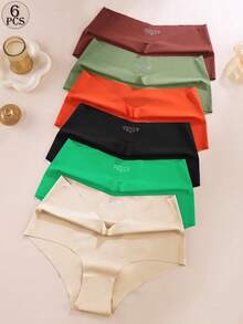 Aofeiqike 6pcs High Quality European & American Style Plus Size Women's High Waist Sexy Seamless Briefs, Breathable Ice Silk Soft Comfortable Hipster Panties - Multicolor - View 13