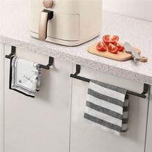 1PC, Black Single Rod Towel Rack, Cabinet Door Back Type Hanging Rack, Non-Punched Towel Rod, Cabinet Door Dish Towels Dishcloth Storage Rack, Bathroom Towel Storage Rack, Iron Material, Kitchen Gadgets, Kitchen Accessories, Bathroom Accessories, Home Decor, Christmas Decoration Kitchen Items Kitchen Accessories Kitchen Tools - Black - View 5