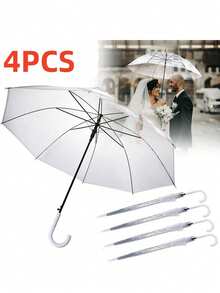 1 opakowanie przezroczystych parasoli ślubnych, hurtowych, przezroczystych, automatycznie otwieranych, wiatroszczelnych, wodoodpornych, dużych parasoli z baldachimem i białym uchwytem typu J Hook, do fotografii ślubnej, panny młodej i pana młodego, golfa, na zewnątrz