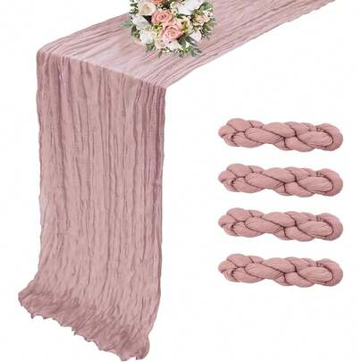 4 Pack Cheesecloth Table Runner, 35x120 Inch 10FT Light Pink Cheese Cloth Table Runner Boho Gauze Cheesecloth Table Runners For Party Wedding  Shower Bridal Table Decor