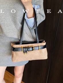 1 件 Low Tea 纯色绒面革单肩包，女士复古时尚方形单肩包，顶部双提手，拉链开合，适合旅行、购物、约会、女士礼物，非常适合通勤、户外、旅行、徒步旅行 - 卡其色 - 查看 8