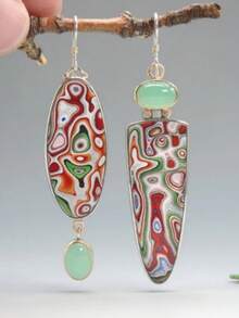 Vintage Copper Asymmetric Faux Pearl Pendant Earrings, Handmade Bohemian Style Women Earrings