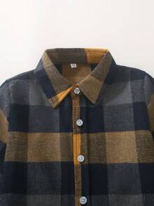 男童格子单排扣长袖衬衫