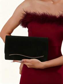 Large Capacity Elegant Velvet Clutch Evening Bag Metal Edge Decor Hand Bag With Chain For Prom, Banquet, Party, Party, Best Gift For Your Lover Ones