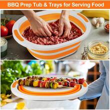 Collapsible BBQ Prep Tub With Lid 7.5L Bottle Wash Basin With Drain Plug Chopping Board Colander For Kitchen Portable Camping Sink Dish Basin Folding Dish Pan Storage Basket Picnic BBQ Accessories - 無蓋 - 查看 3