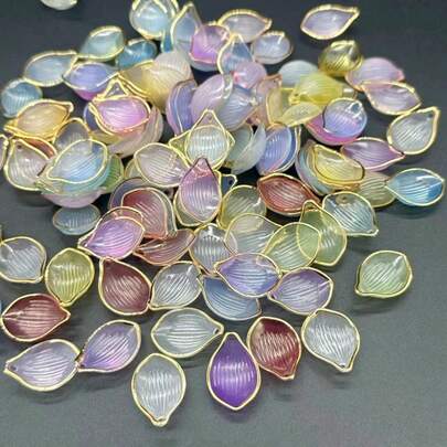 50pcs LuxeCraft Multicolor Acrylic Flower Petal Beads With Golden Edge, Gradient Color Charms For DIY Jewelry Making, Earrings, Necklaces, And Pendants