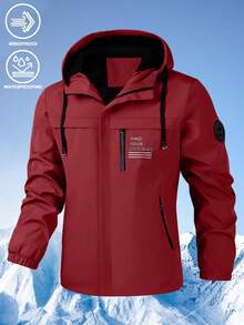 1 pieza Chaqueta cortavientos para hombre para exteriores, abrigo deportivo resistente al agua, adecuado para primavera y otoño - Rojo - Ver 2