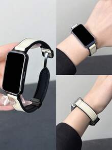 1 pieza Correa de reloj de cuero con cierre magnético plegable, compatible con Huawei Band 10/9/8/7 versión NFC - Blanco - Ver 6