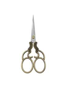 欧式经典复古镀铜不锈钢剪刀，带收纳袋，用于线、绣花、缝纫工艺品，缝纫用品配件，工艺剪刀美容工具复古小剪刀 - 青銅色剪刀+藍色剪套+綠色流蘇 - 查看 8