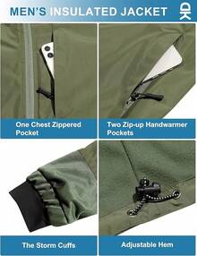 Men's Golf Windbreaker Lightweight Jacket Warm Fleece Lined Water-Resistant Zip Up Winter Coat Jacketshalloween - 橄欖綠 - 查看 7