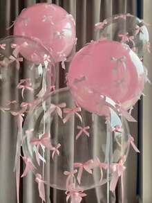 57/112pcs Pink And White Bow Balloon Set, With Transparent Bobo Balloon, With Pink And White Ribbon And Glue, Essential Decoration Props For Holiday Parties, Suitable For Birthday Parties, Anniversaries, Wedding Scene Decoration, Valentine's Day Gifts, Mother's Day Gifts Christmas Decorations Home Christmas Gifts Christmas Decor - 粉色 - 查看 6
