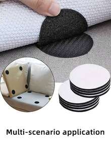 床单沙发垫防滑多用途紧固件、家用床单地毯桌布防滑圆形自粘钩环带、无缝通用隐形沙发垫防滑夹、家具防滑粘性背衬钩环带，四季使用。 - 黑色 - 查看 4