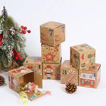 Cajas de calendario de adviento de Navidad DIY, cajas de regalo de Navidad para el conteo regresivo, cajas de números de cartón de Navidad para la familia, decoración navideña para fiestas - Caqui - Ver 3