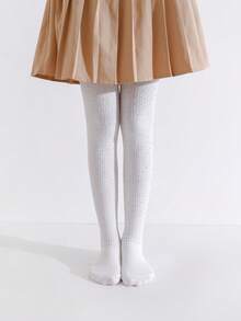 4 pares de mallas/leggings de niña con rayas verticales sólidas y brillantes de rhinestone, estilo elegante y de princesa para uso diario y festivo - Multicolor - Ver 8