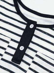 ii Frühherbst Schwarz & Weiß gestreiftes figurbetontes Rundhalsausschnitt T-Shirt