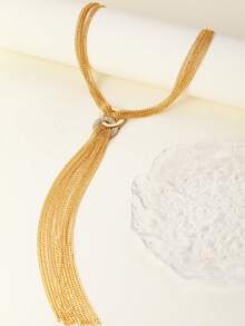 قلادة طويلة بشراشيب معدنية بطراز أوروبي وأمريكي عصري بسيط، سلسلة كنزة للنساء