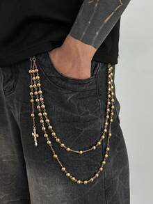 1pc Men's Faux Pearl Hand-Woven Fashion Accessory, Hiphop Punk Style Pants Chain, Key Holder, Waist Decor For Daily, Party, Holiday, Jewelry Gift - Single Layer - View 17