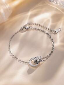 1pc Stainless Steel Fashion Minimalist Versatile Casual Creative Personalized Double-Layer Roman Numeral Bracelet, Suitable For Daily Wear And Gift Giving