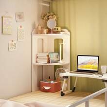 1pc White 3-Tier Corner Desk Organizer Rack, Vertical Wall Mount Shelf, Storage Rack For Bedroom, Dorm, Office - White - View 2