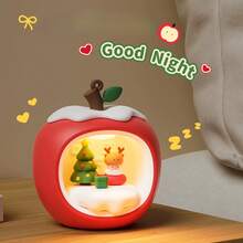 Luz nocturna en forma de casa de manzana navideña, con tres niveles de ajuste de brillo y luces LED recargables por USB, se puede colgar y decorar en la mesa, adecuada para iluminación de ambiente en dormitorio, sala de estar, regalos de Navidad y cumpleaños