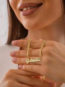 1Pc Personalized Stainless Steel Name Necklace With Cuban Chain,Minimalist Name Necklace,Daily Custom Text Necklace Ornaments For Her,Anniversary Gift, Birthday Gift, Christmas Gift