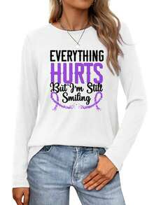 Todo duele, pero sigo sonriendo Camiseta de cuello redondo de manga larga para mujer - Blanco - Ver 1