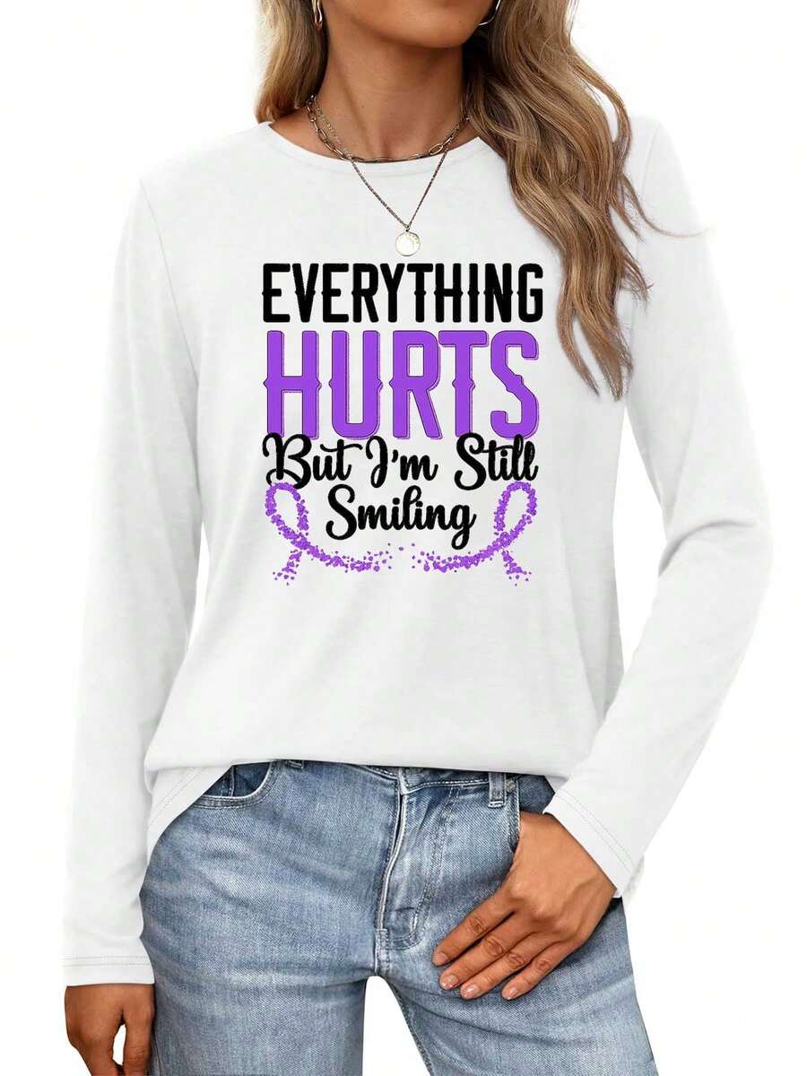 Todo duele, pero sigo sonriendo Camiseta de cuello redondo de manga larga para mujer - Blanco - Ver 1