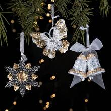 Adornos de árbol de Navidad de cristal - Adornos colgantes de cristal en forma de copo de nieve, carámbano y gota acrílicos iridiscentes para decoración de fiesta con tema de Navidad y Frozen, Papá Noel, renos, campanas, decoraciones de fiesta de Navidad - Multicolor - Ver 9