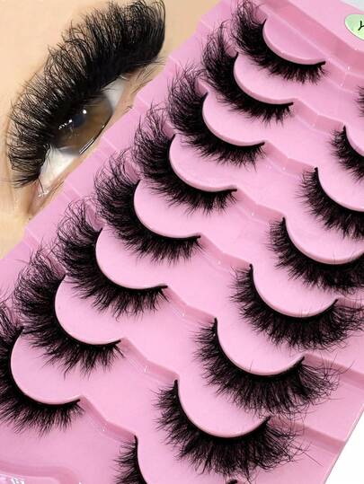 HBZGTLAD 8 أزواج من رموش مستعارة سميكة وكثيفة بتصميم عين القطة ذات الشكل الريشي، رموش ممتدة بتصميم جناحي، رموش طبيعية ثلاثية الأبعاد كثيفة وناعمة من النوع الروسي المصنوع من الفرو الاصطناعي، قابلة لإعادة الاستخدام للارتداء اليومي والممارسة