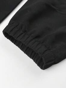 1pc Tween Boys Solid Color Outdoor Street Fashion Multi-Pocket Cargo Pants - Black - View 6