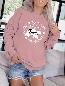 2025 New Women's Sweatshirt With Mama Bear Print, Casual, Long Sleeve And Round Neck, Loose And Comfortable Women's Clothing - 白色的 - 查看 4