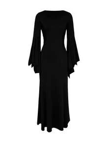 1 pieza Vestido gótico oscuro de Halloween para mujer, manga de murciélago con bajo de cola de pez, disfraz elegante de señora madura