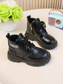 1 Pair Fashionable & Versatile Baby Boots For Autumn/Winter, Lace-Up Design For Flexible Adjustment, Snug Fit To Child's Foot Shape, Heel Pull Tab For Easy On/Off, Promotes Self-Care Ability