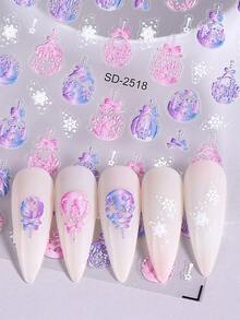 3 pezzi Adesivi per unghie natalizi 5D a gradiente, con fiocchi di neve, alberi di Natale, alci, palline di cristallo, luci colorate e neve, design carino ed elegante in stile Y2K per Natale e Capodanno, decorazioni per unghie autoadesive, gel polish, decalcomanie