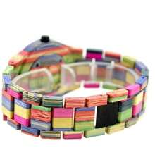 Reloj de madera para Pareja, hecho a mano, colorido, de madera de bambú, analógico, de cuarzo, para hombre, Minimalista - Multicolor - Ver 5