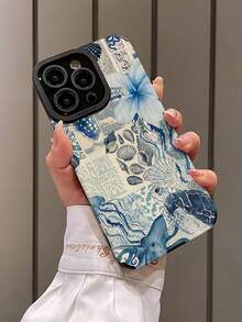 1 件海洋元素拼贴图案垂直仿皮纹理经典防摔软 TPU 手机壳适用于 Apple 和 16/16PLUS/16PRO/16PROMAX - 彩色 - 查看 3