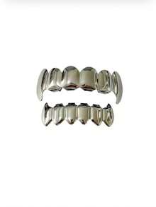 一套嘻哈风格的光滑锋利牙齿，金色和银色，酷炫光滑，适合男女，适合万圣节和圣诞节