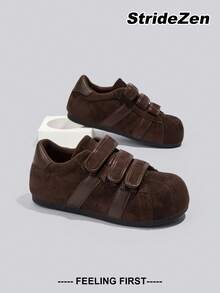 Solid Color Sports Hook And Loop Sneakers, Outdoor Spring/Autumn